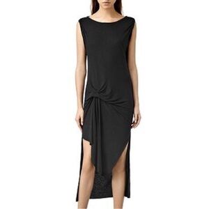 All Saints Riviera Knot Asymmetrical Dark Charcoal Heather Grey Dress Size Small